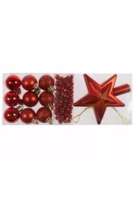 Bombki + gwiazda + łańcuch czerwone 11el