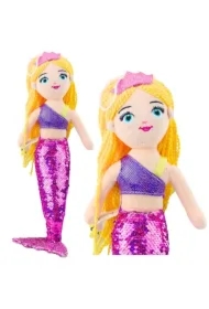 Syrenka pluszowa ogon z cekinami fioletowa 48cm