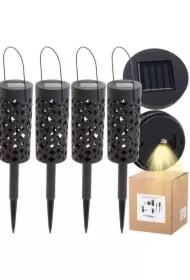 Lampa solarna ogrodowa ażurowa latarenka lampion LED czujnik zmierzchu wbijana 4szt.