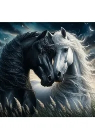Diamentowa mozaika - Biały i czarny koń