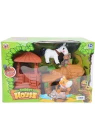 Zestaw 2 zwierząt z domkiem i drzewem