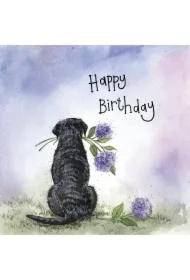 Karnet Urodziny S423 Labrador z kwiatami