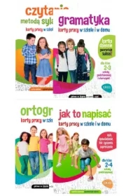 Pakiet Karty pracy w szkole i w domu: Czytanie metodą sylabową, Jak to napisać, Ortografia, Gramatyka