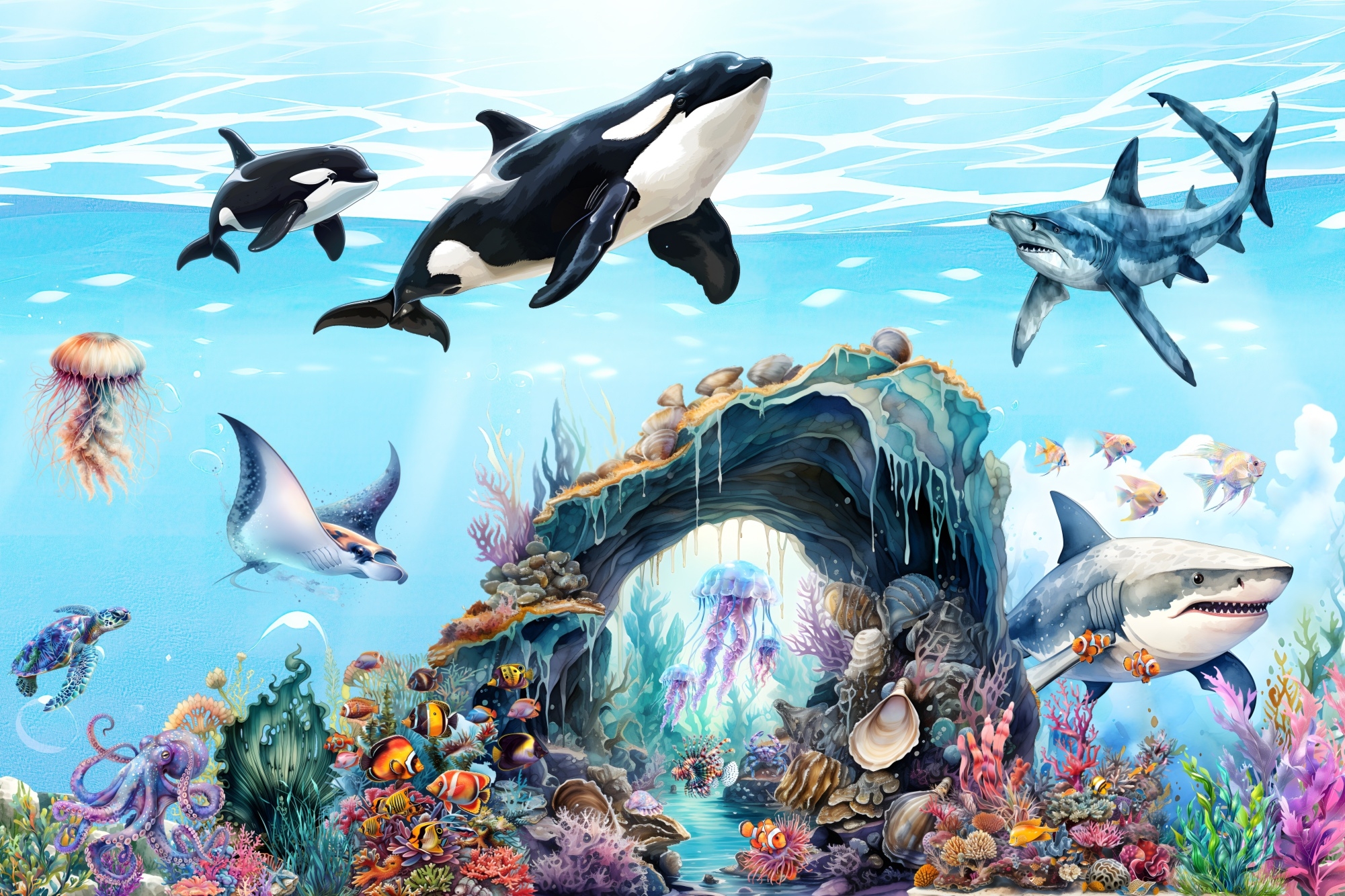 Fototapeta dla dzieci na wymiar  delfiny, rafa, ocean M165
