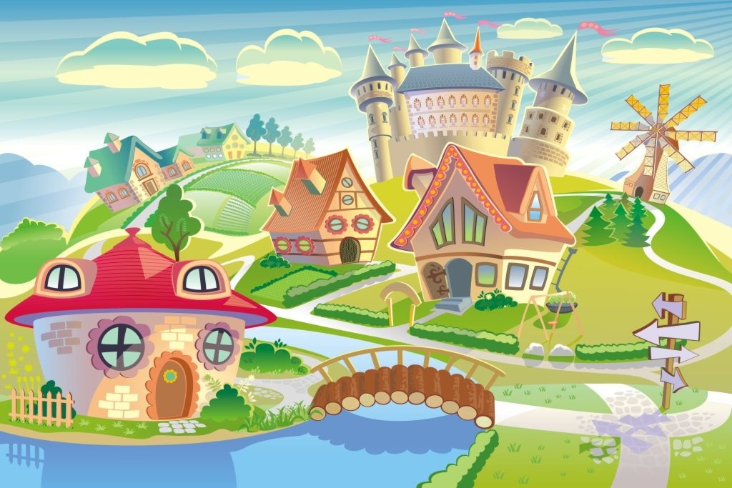 Fototapeta dla dzieci zamek, domki 45a