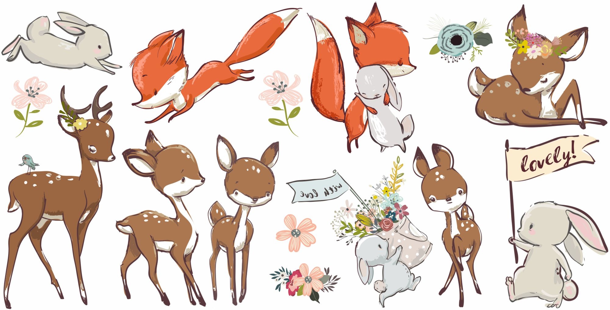 Naklejki tkaninowe zestaw 7 leśne zwierzęta