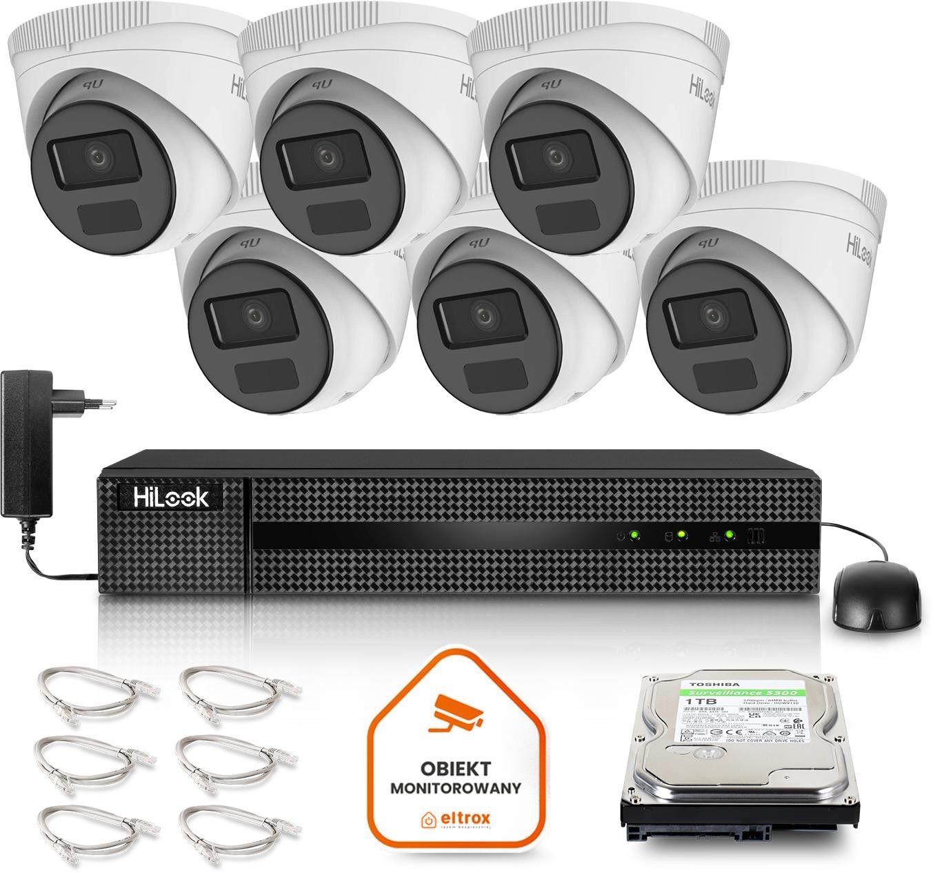 Image of Zestaw monitoringu Hilook by Hikvision 6 kamer IP IPCAM-T2-P Full HD PoE