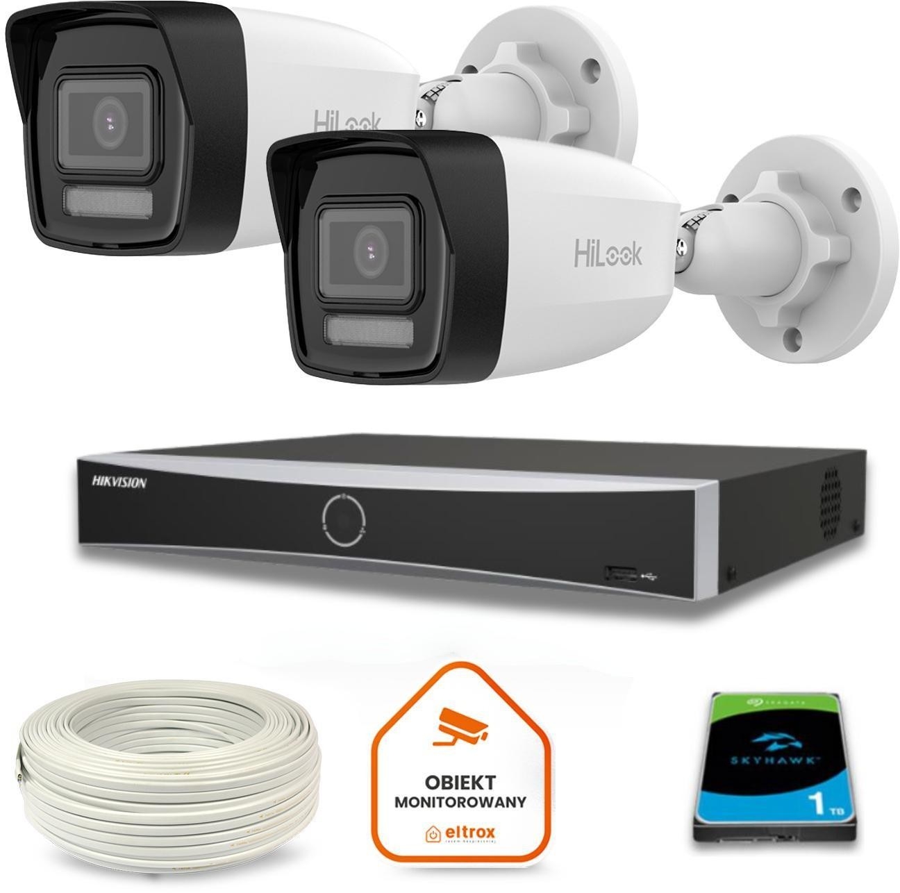 Image of Zestaw monitoringu Hilook 2 kamery IP IPCAM-B8-30DL z dyskiem 1TB