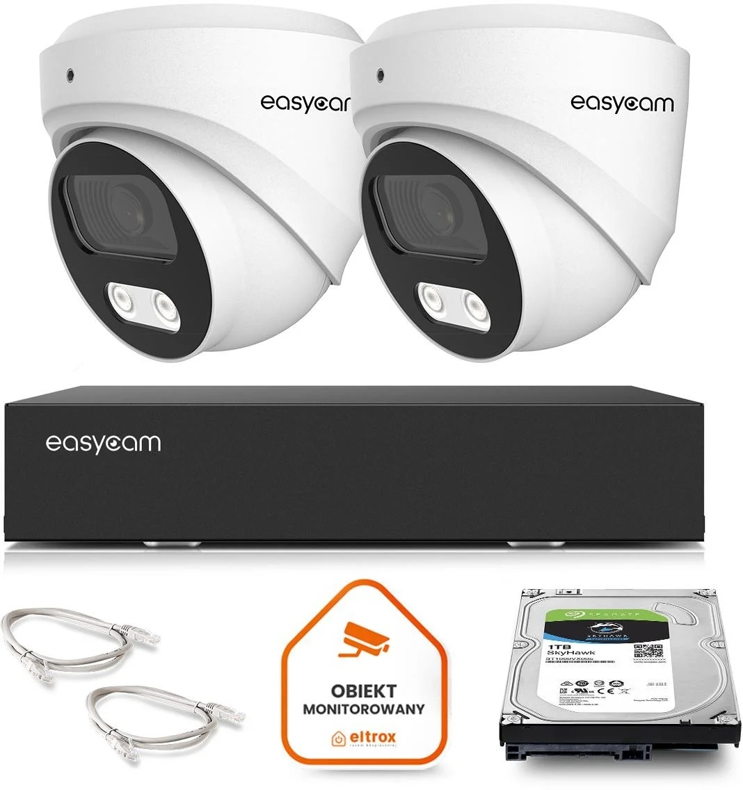 Image of Zestaw do monitoringu IP Easycam 2 kamery EC-IP-D8MP30DL-W 8MPx POE