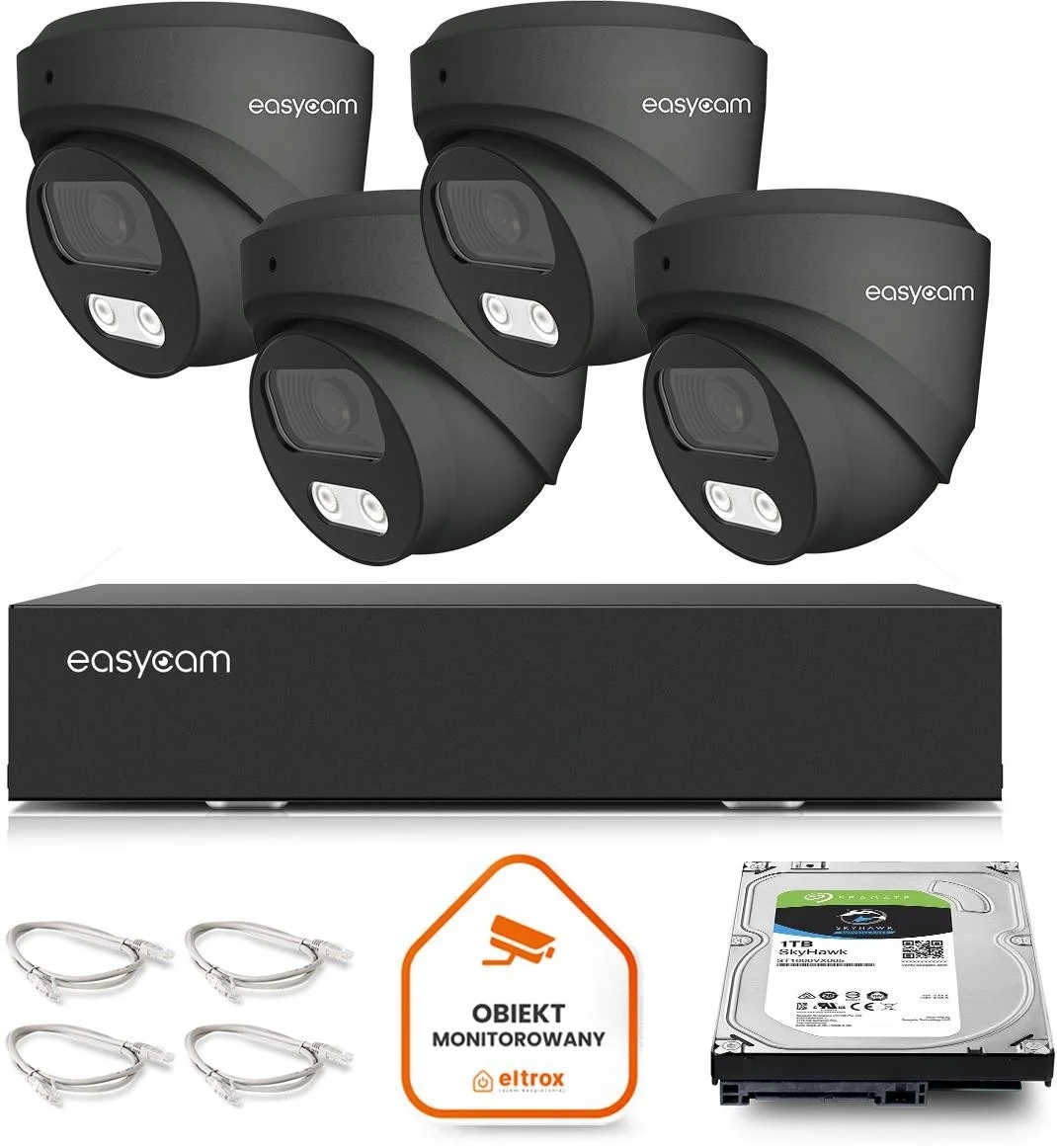Image of Zestaw monitoringu IP Easycam 4 kamery EC-IP-D5MP30DL-G 5MPx POE