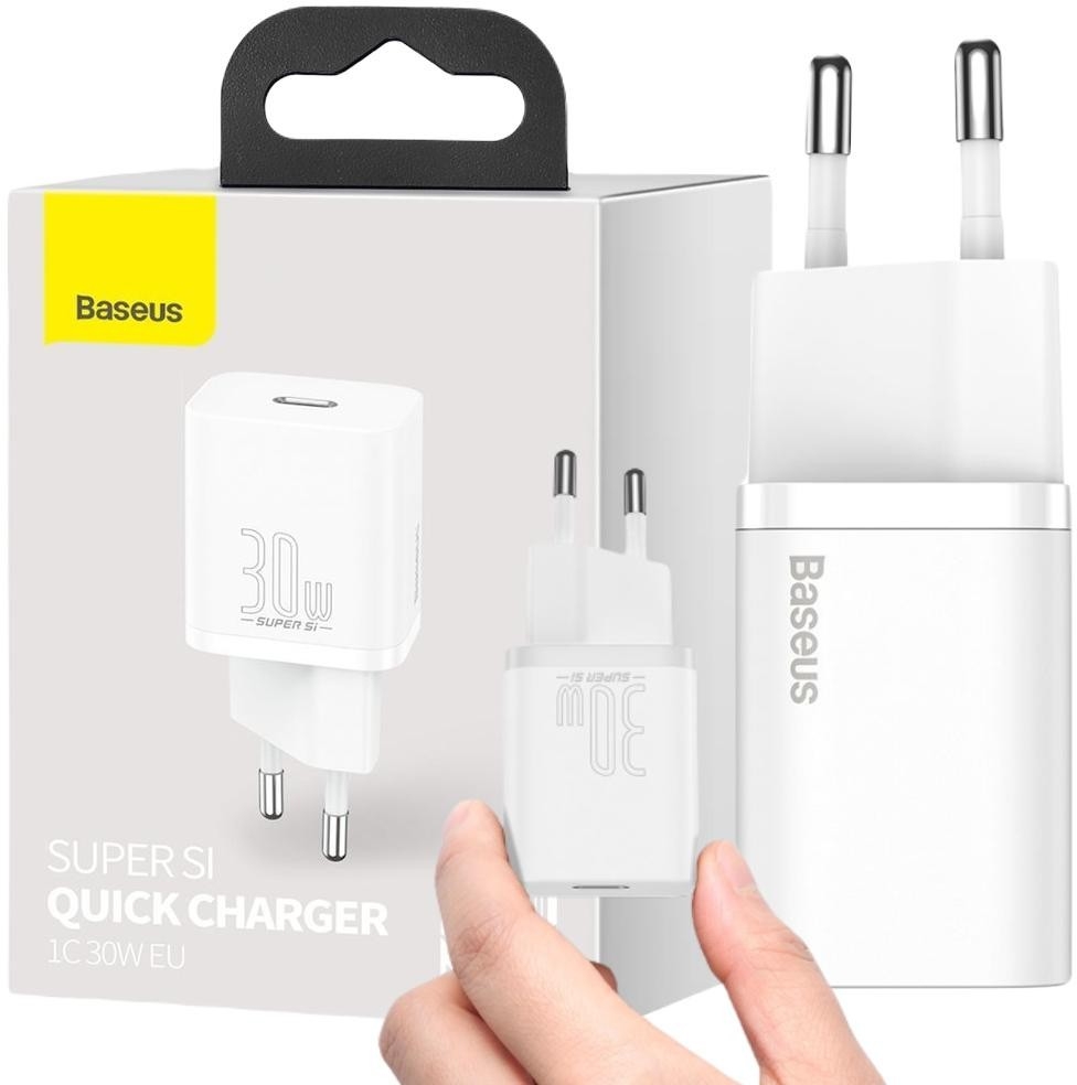 Image of ŁADOWARKA SIECIOWA Baseus Super Si Quick Charger 1C CSUP-J02 30W 1x USB-C PD 3.0 QC 3.0 BIAŁA