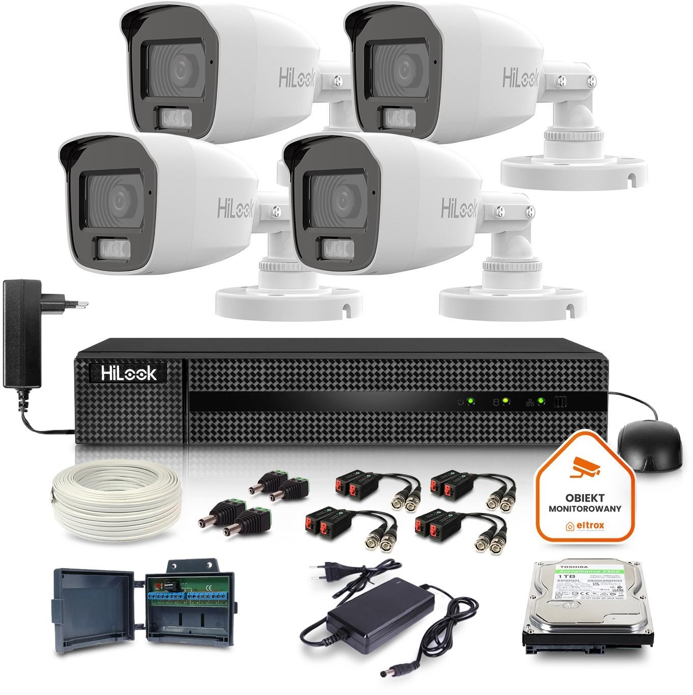 Image of Zestaw monitoringu Hilook by Hikvision 4 kamer 2MPx TVICAM-B2M-20DL dysk 1TB