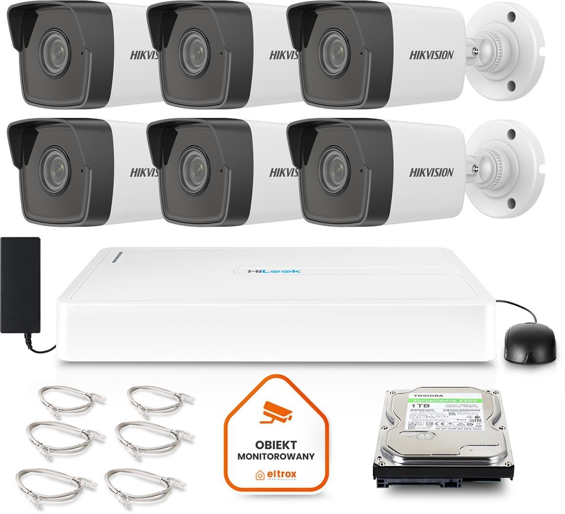 Image of Zestaw Monitoringu IP HIKVISION 6 Kamer tubowych 4MPX