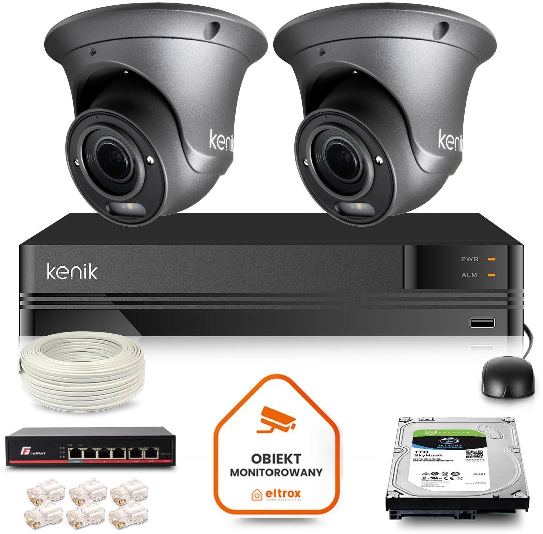 Image of Zestaw monitoringu IP Kenik 2 kamery FullHD kopułkowe dysk 1TB