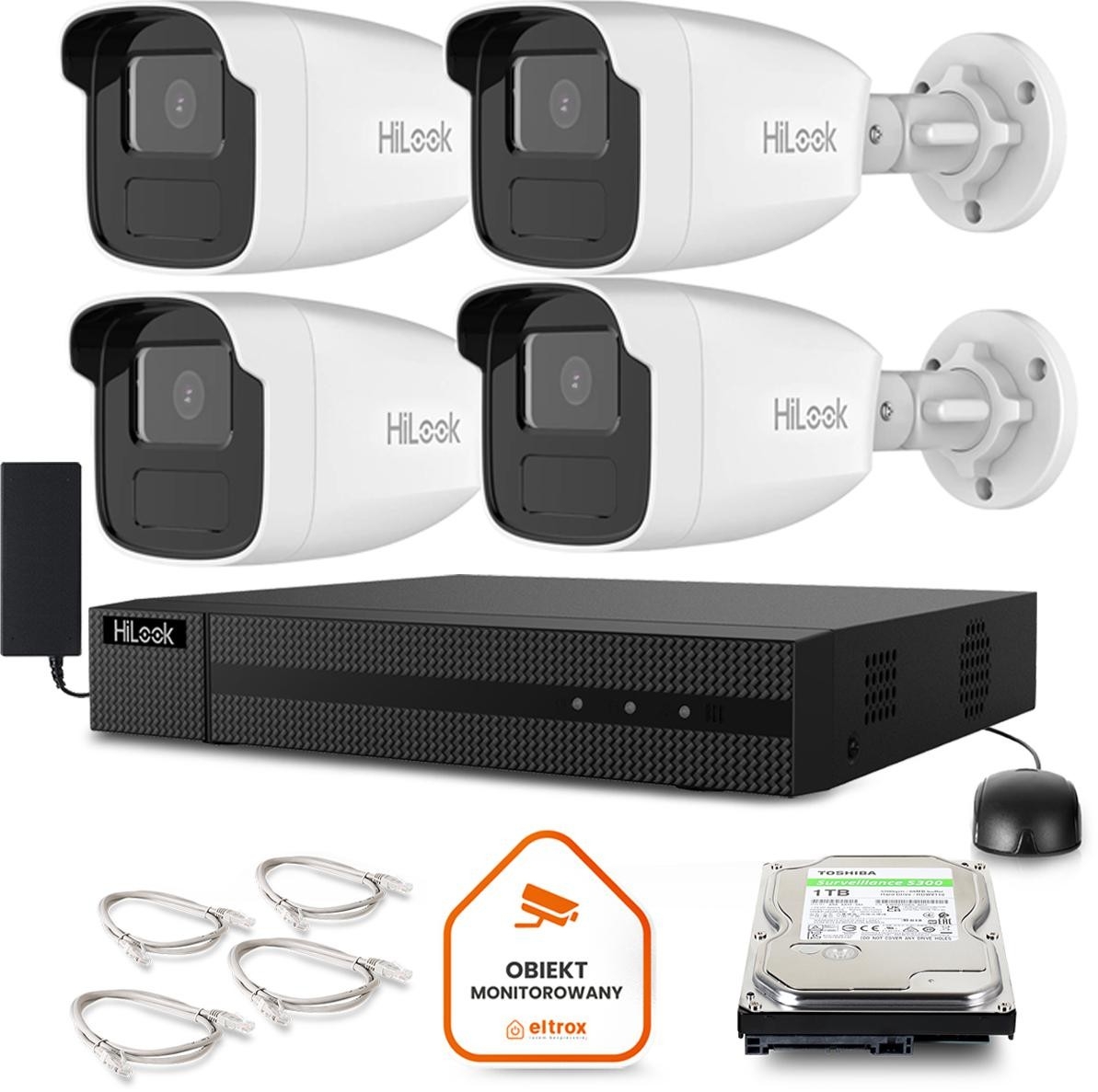 Image of Zestaw do monitoringu Hilook by Hikvision 4x IPCAM-B4-50IR 4Mpx 1TB