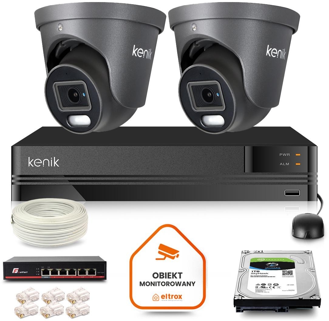 Image of Zestaw monitoringu IP Kenik 2 kamery kopułkowe 4 MPx dydk 1TB