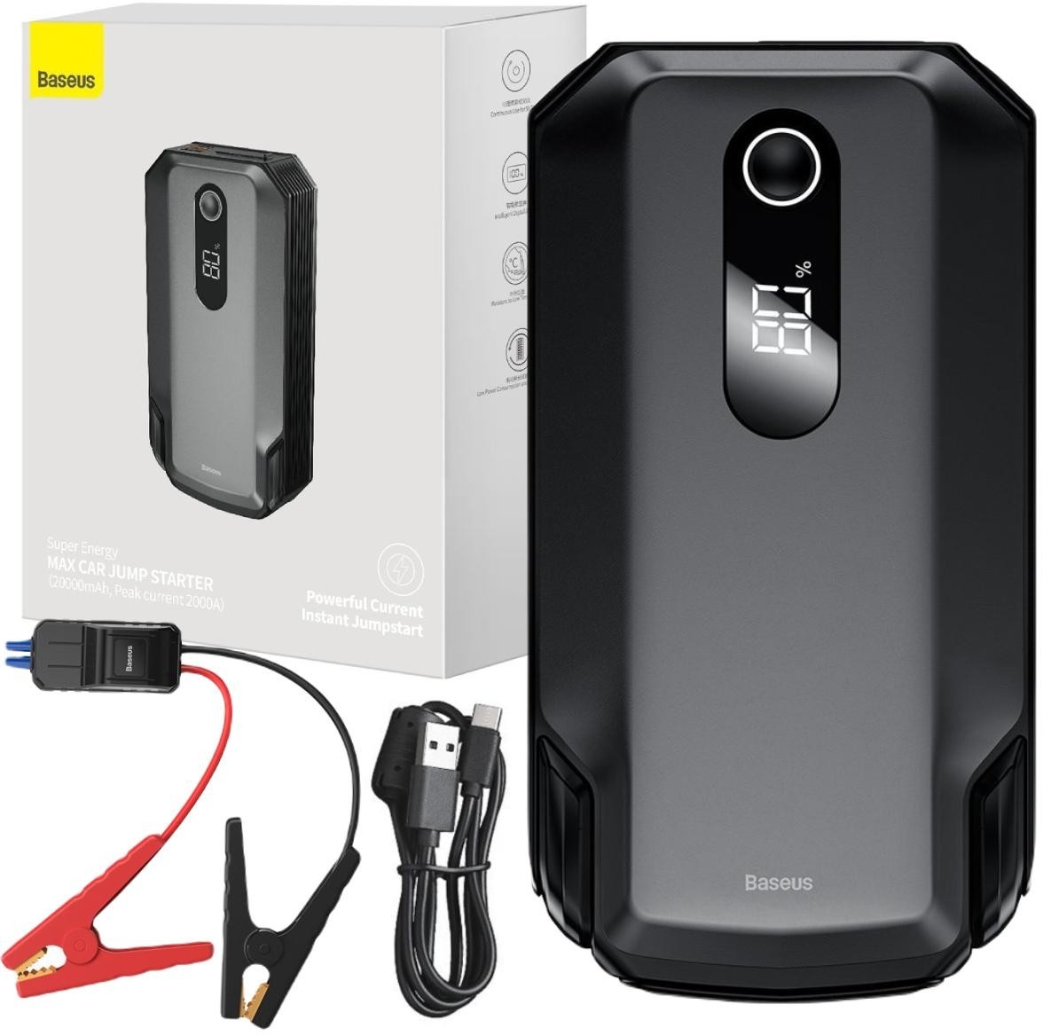 Image of POWERBANK BOOSTER Baseus Max Car Jump Starter CGNL020001 20000mAh 12V 2000A + KABLE KROKODYLKI