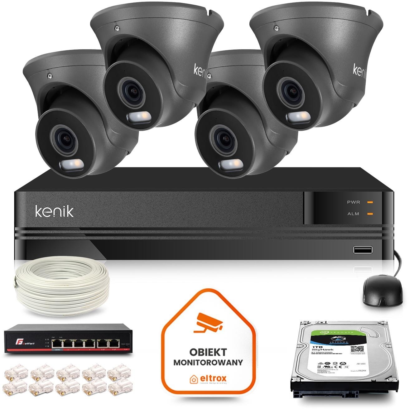 Image of Zestaw monitoringu IP Kenik 4 kamery 2K 4Mpx dysk 1TB