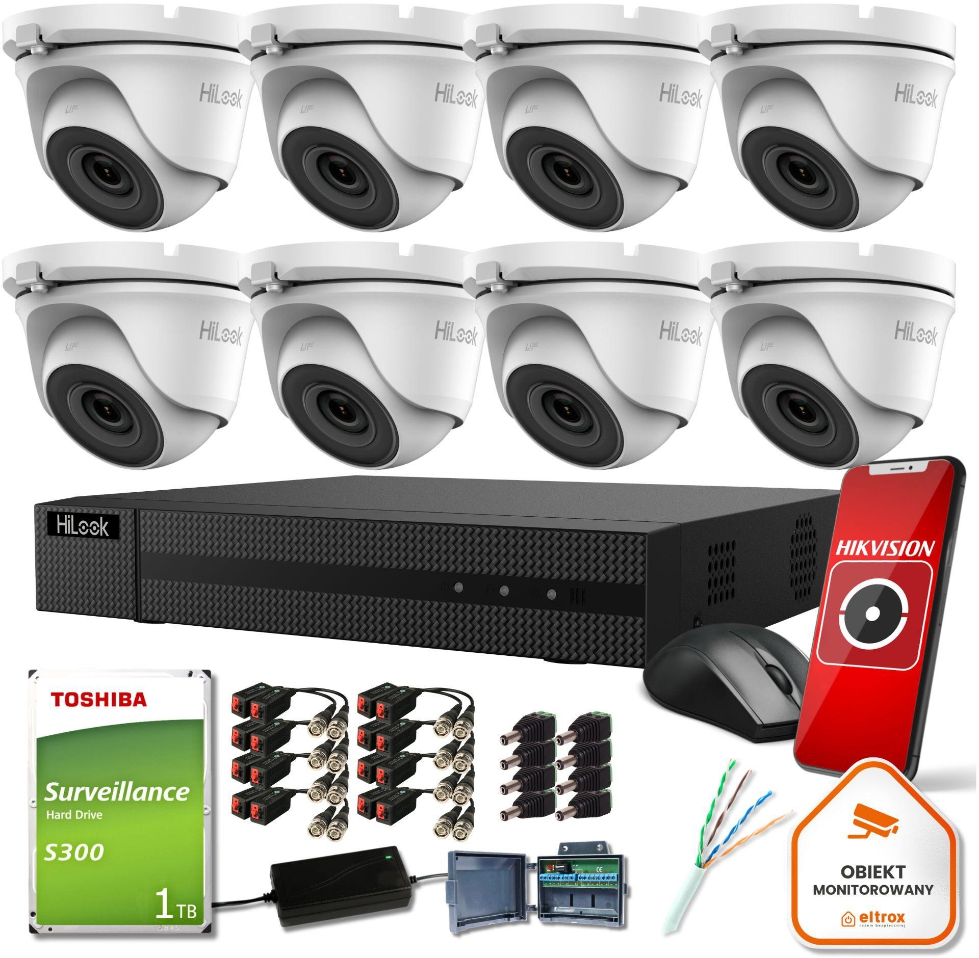 Image of Zestaw monitoringu Hilook 8 kamer 2mpx TVICAM-T2M z dyskiem 1TB