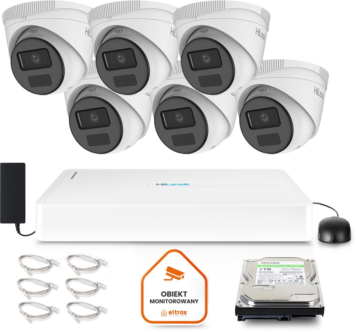 Image of Zestaw monitoringu Hilook by Hikvision 6 kamer IP IPCAM-T2-P Full HD PoE NVR-8CH-H/8P