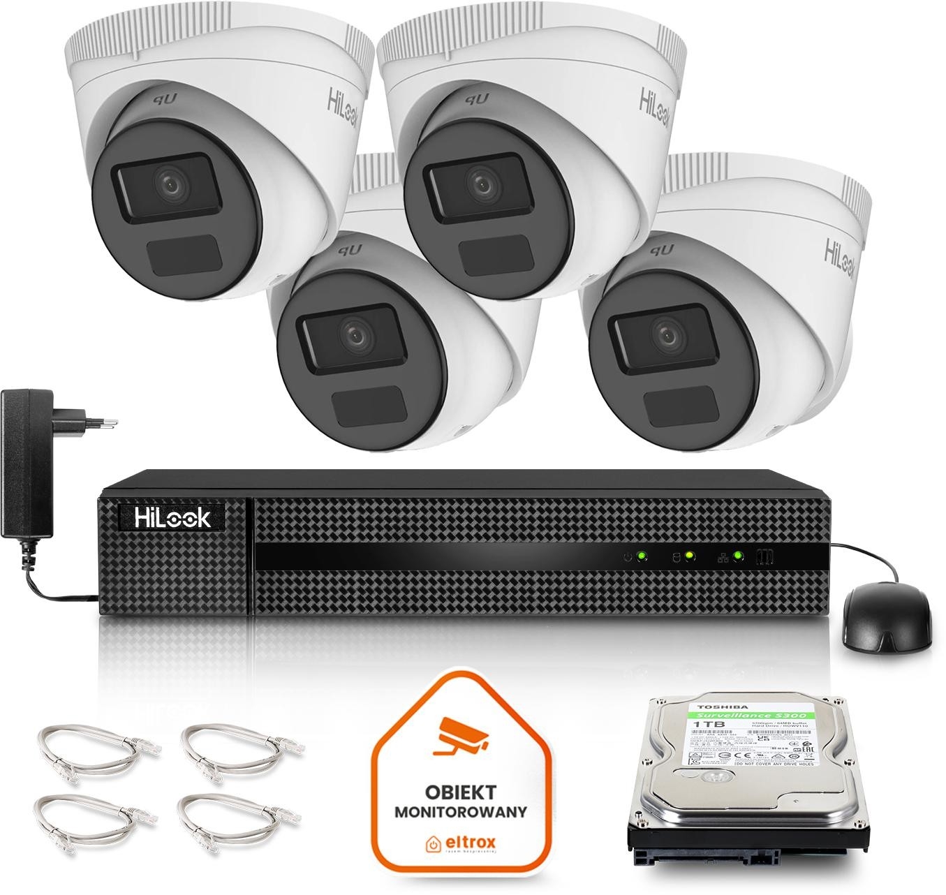 Image of Zestaw monitoringu Hilook by Hikvision 4 kamer IP IPCAM-T2-P Full HD PoE