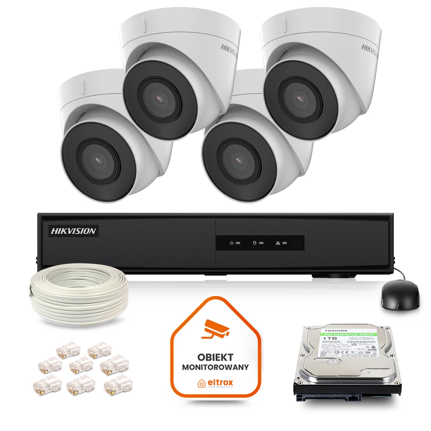 Image of Zestaw Monitoringu IP HIKVISION 4 Kamer kopułkowych 4Mpx