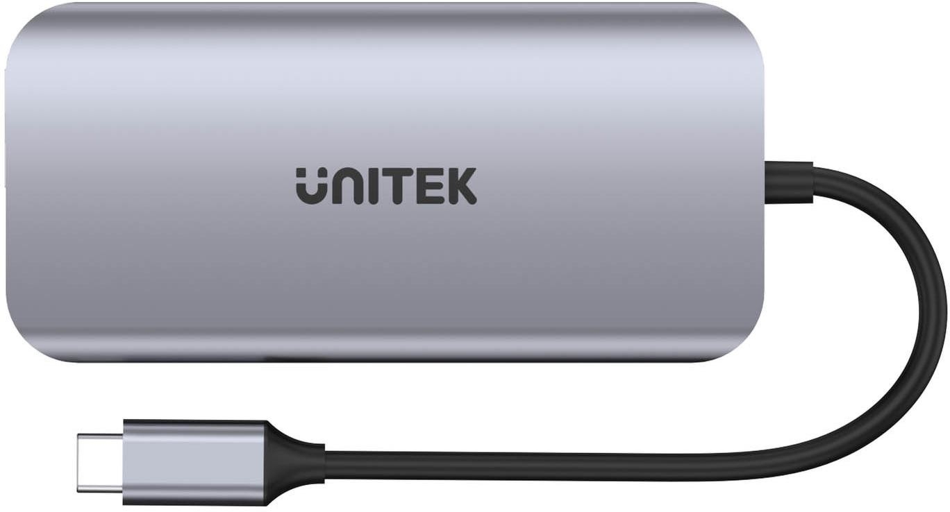 Image of Unitek D1122A01 Aktywny hub USB-C 5Gbps, 2x HDMI 4K, czytnik kart, RJ-45, PD 100W