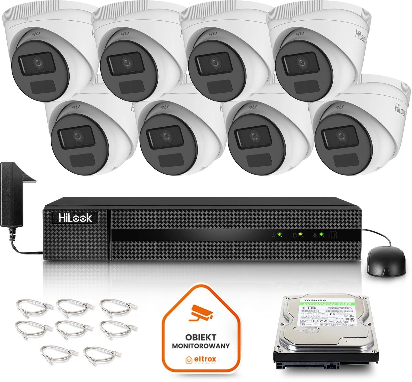 Image of Zestaw monitoringu Hilook by Hikvision 8 kamer IP IPCAM-T2-P Full HD PoE