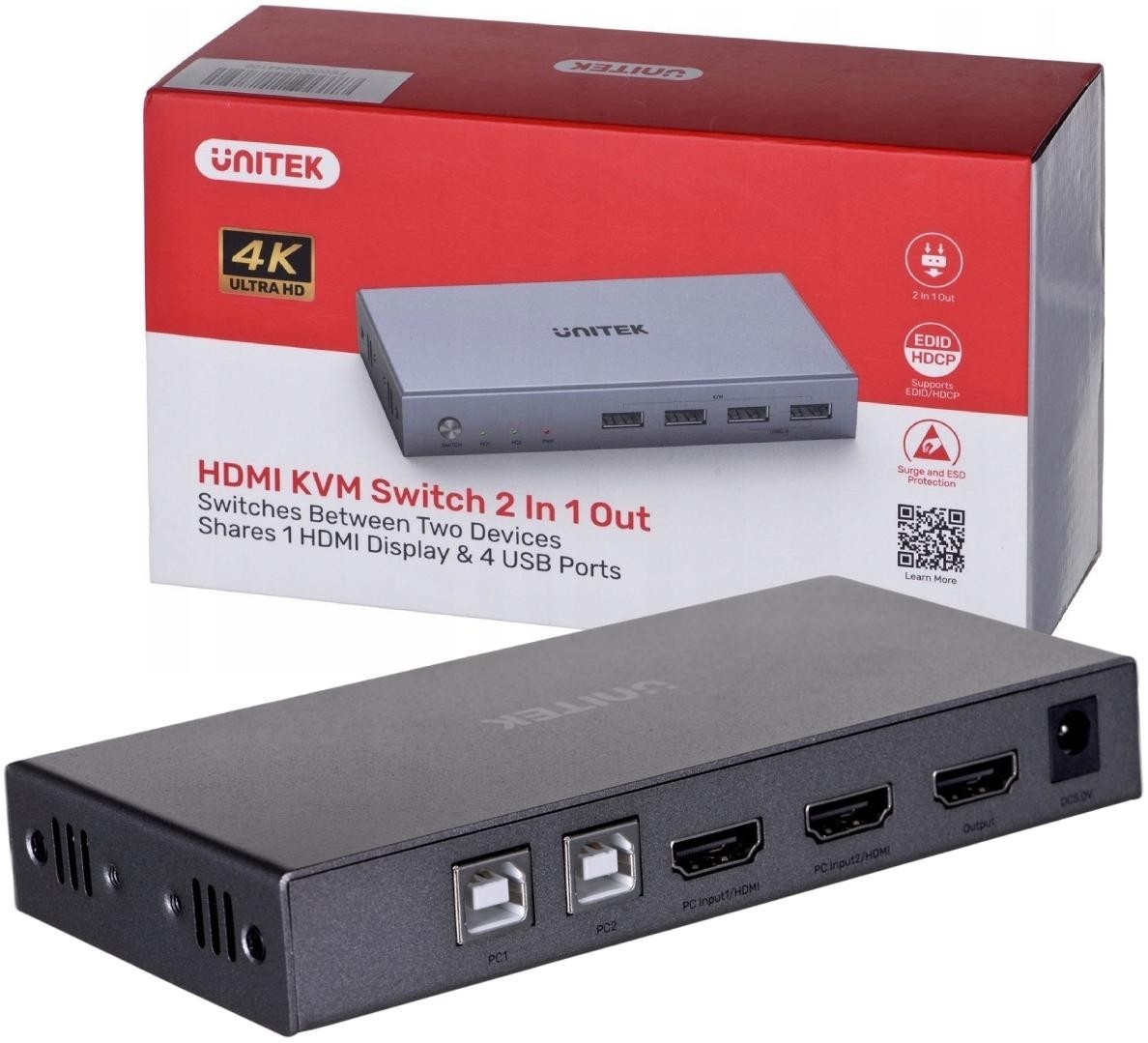 Image of Przełącznik KVM Unitek V307A 4K HDMI 2.0 2w1