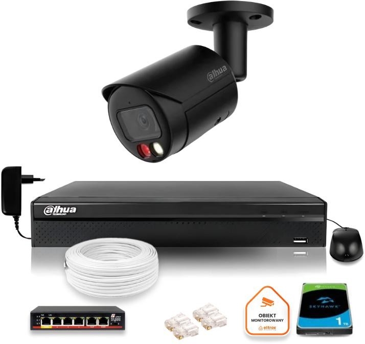 Image of Zestaw monitoringu IP Dahua 4MPx 2K kamera czarna zewnętrzna z dyskiem 1TB