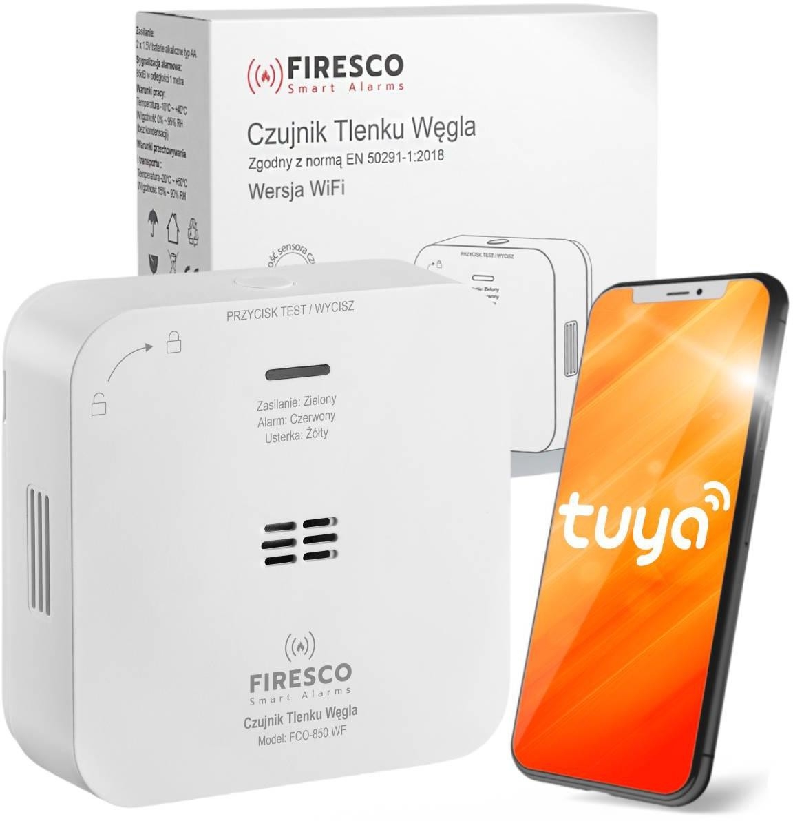 Image of Czujnik czadu Firesco FCO-850 WF z WiFi aplikacja Tuya