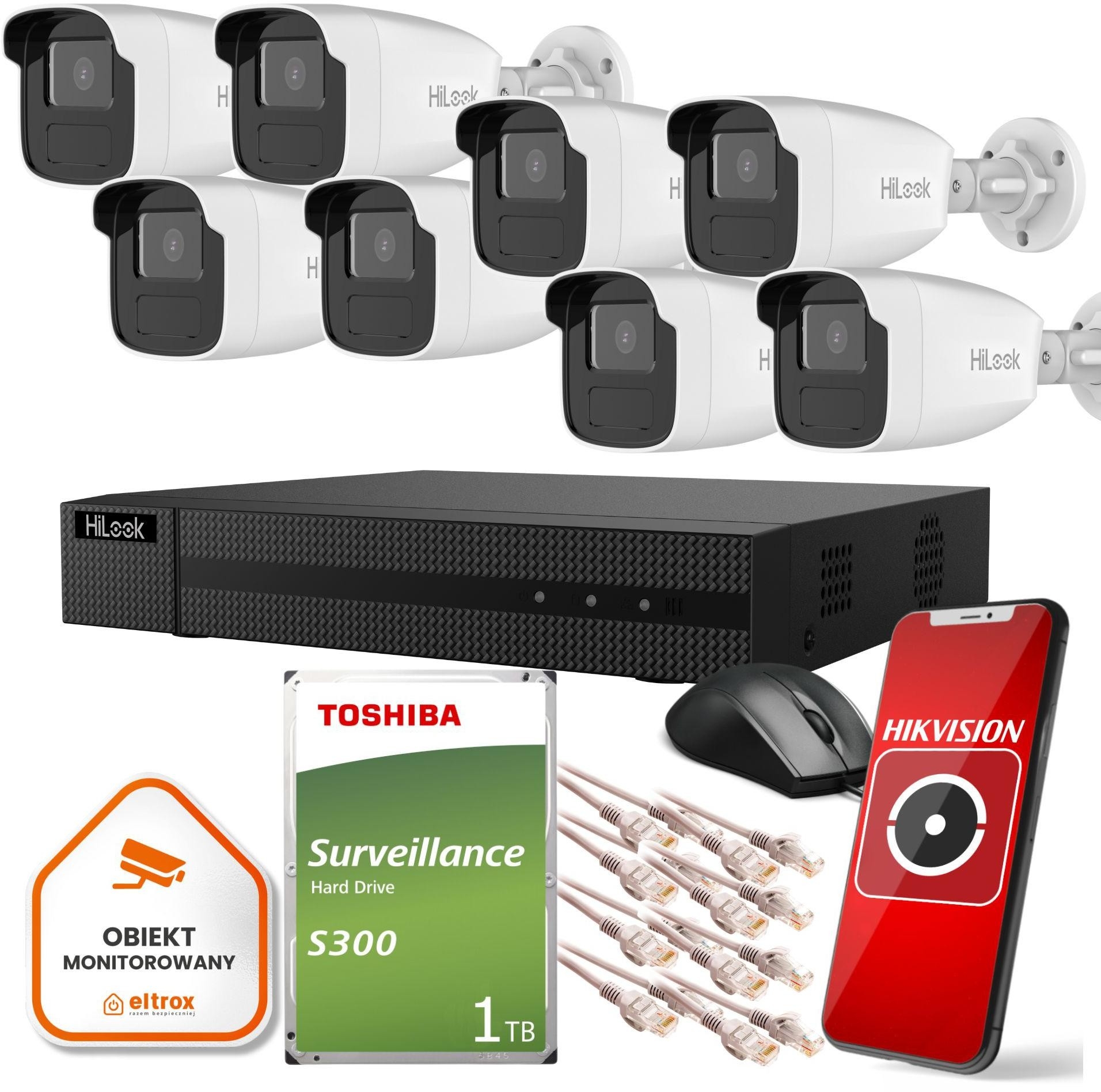 Image of Zestaw do monitoringu Hilook by Hikvision 8x IPCAM-B4-50IR 4Mpx 1TB