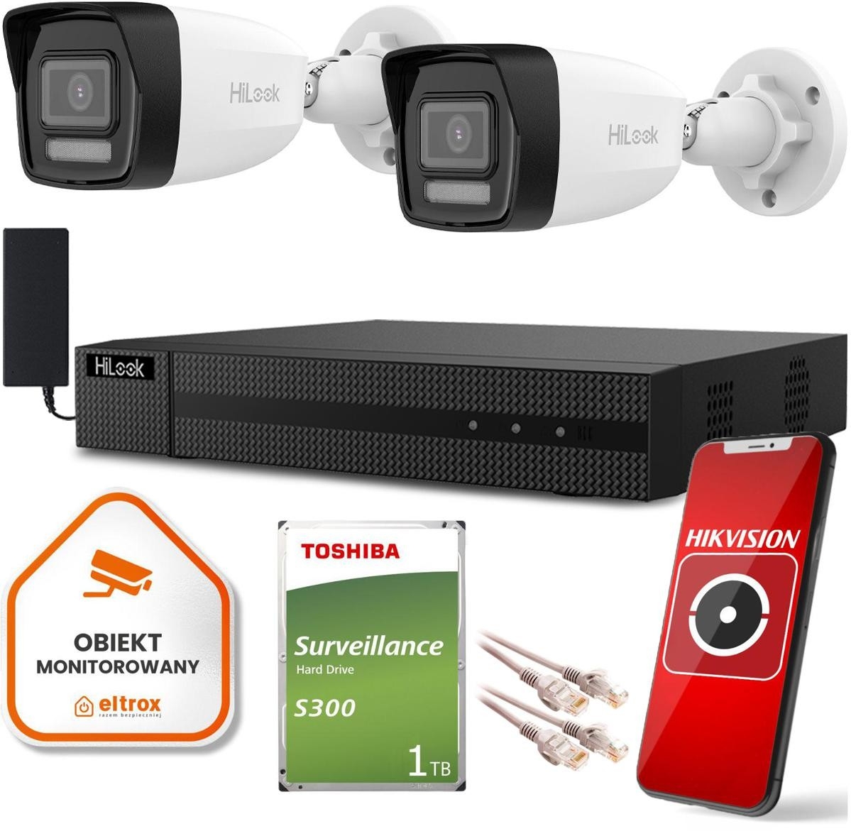 Image of Zestaw monitoringu Hilook by Hikvision 2 kamer IP IPCAM-B2-30DL 1TB dysk