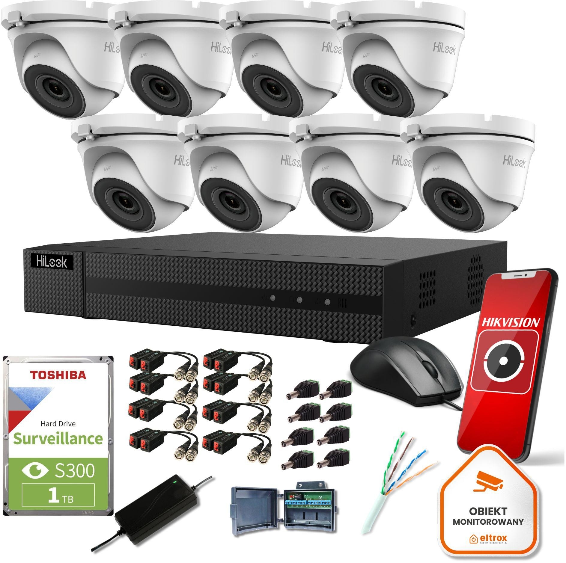 Image of Zestaw monitoringu Hilook 8 kamer 5MPx TVICAM-T5M z dyskiem 1TB