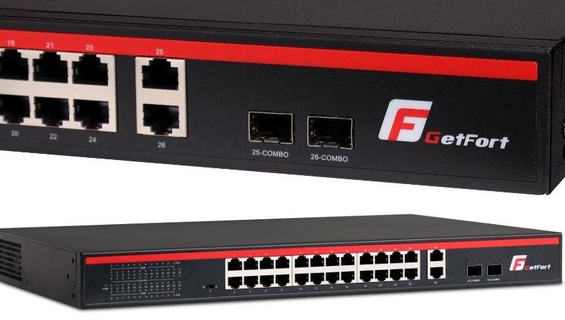 Image of SWITCH POE GETFORT 24FE+2GE+2SFP 250W