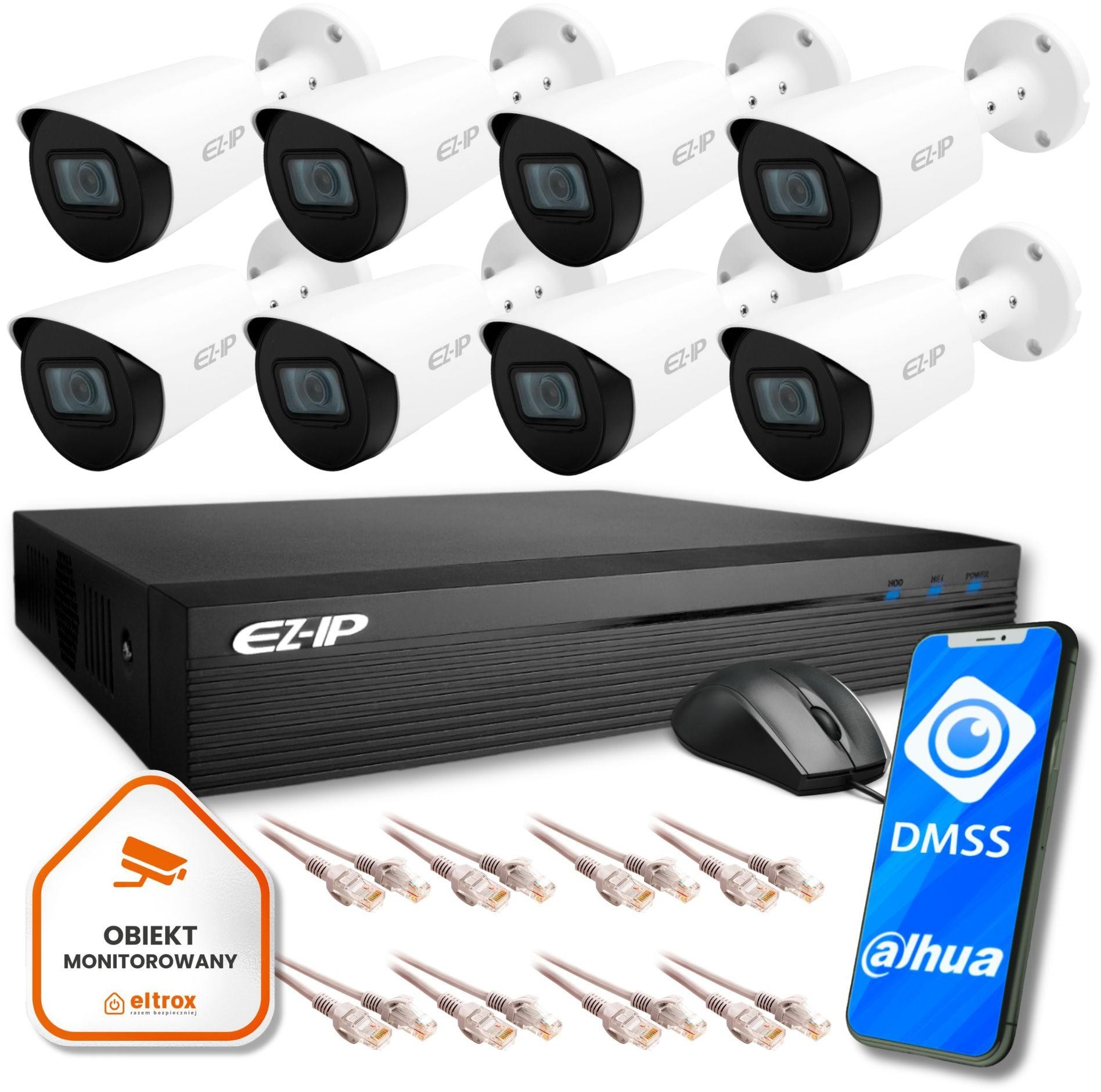 Image of Zestaw monitoringu 8 kamer tubowych EZI-B140-F2 4MPx IP EZ-IP by Dahua z usługą montażu