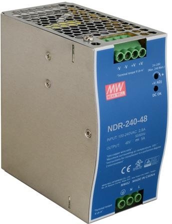 Image of ZASILACZ IMPULSOWY NA SZYNĘ DIN MEAN WELL NDR-240-48 48V/240W/5A