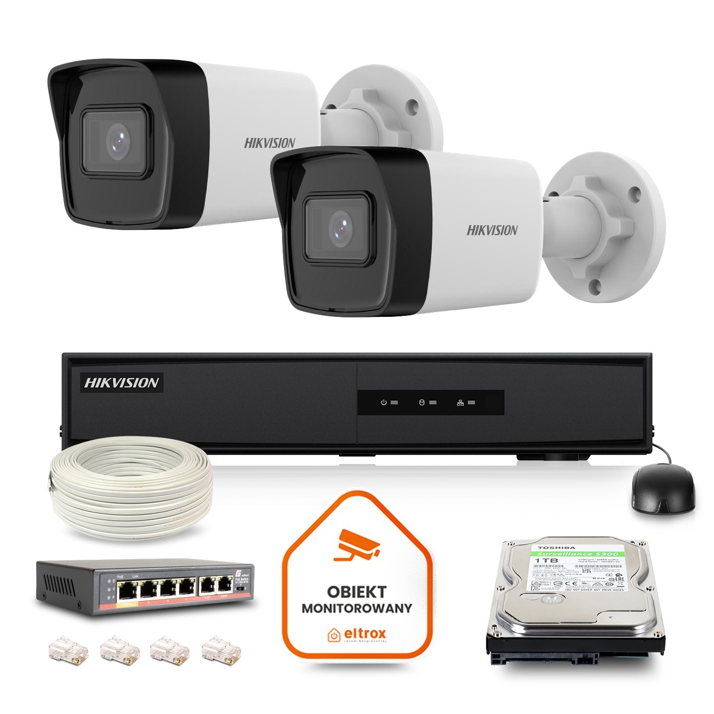 Image of Zestaw Monitoringu IP HIKVISION 2 Kamer tubowych 4Mpx