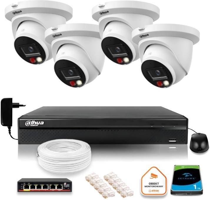 Image of Zestaw monitoringu IP Dahua 2MPx 4 Kamery z dualnym oświetleniem 30m