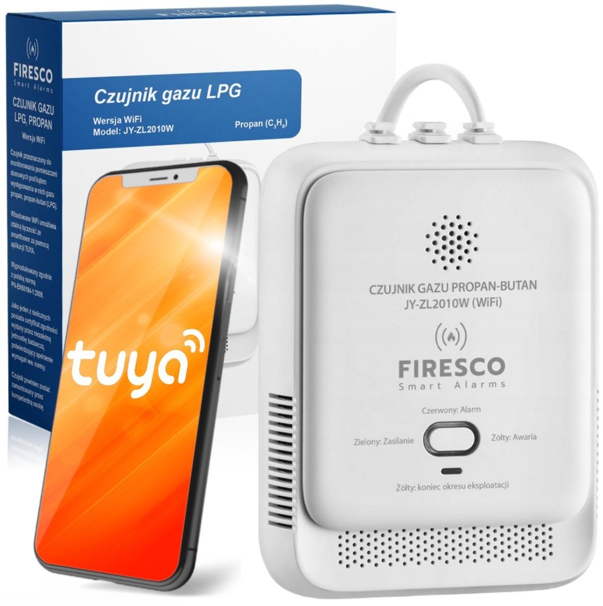 Image of Czujnik gazu LPG Propan-Butan Firesco JY-ZL2010W z WiFi aplikacja Tuya