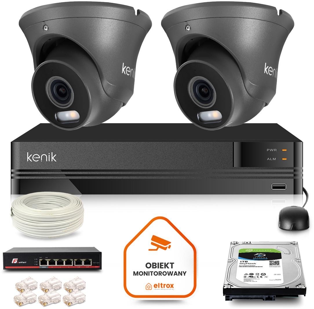 Image of Zestaw monitoringu IP Kenik 2 kamery kopułkowe 4MPx dysk 1TB