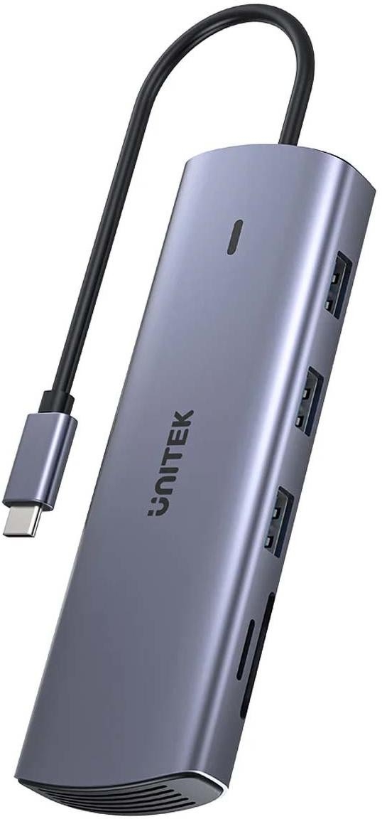Image of OUTLET_1: Unitek Hub 9w1 USB C Gigabit Ethernet HDMI VGA 3x USB A czytnik kart PD 100W