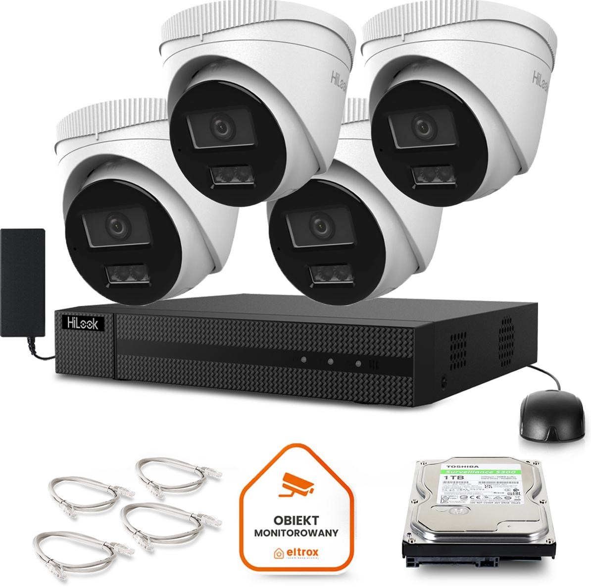 Image of Zestaw monitoringu Hilook 4 kamer IP IPCAM-T2-30DL 1TB dysk