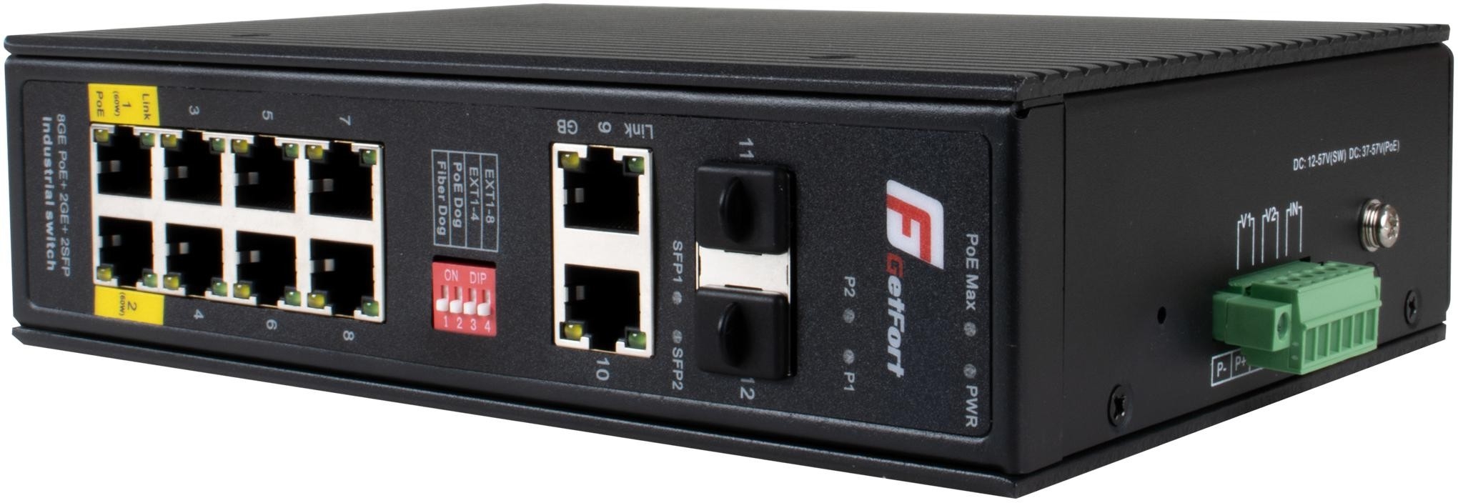 Image of SWITCH POE GETFORT PRZEMYSŁOWY POE 8GE+2GE+2SFP (-40/80)