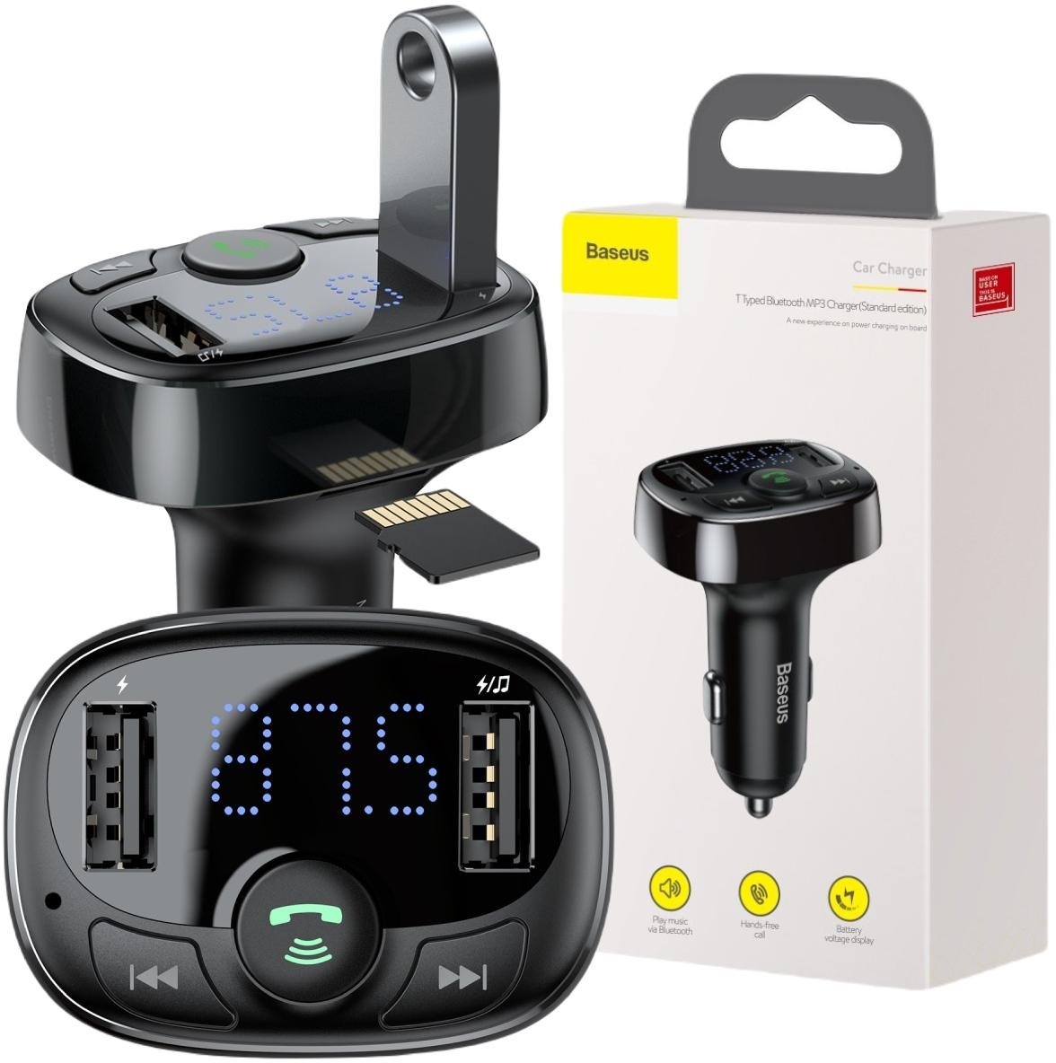 Image of TRANSMITER FM ŁADOWARKA SAMOCHODOWA Baseus Enjoy S-09A 3.4A 2x USB-A microSD BT 4.2