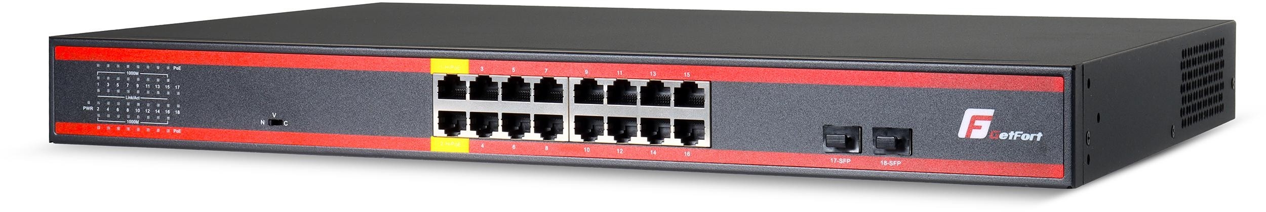 Image of SWITCH POE GETFORT 16GE+2SFP Gigabit 300W