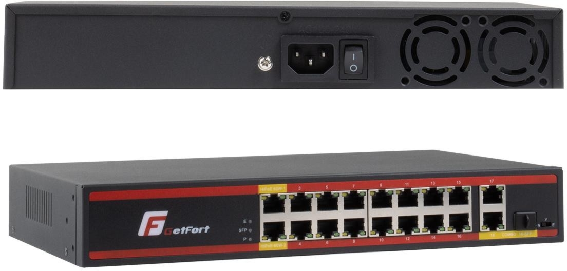 SWITCH POE GETFORT 16FE+2GE+1SFP 200W