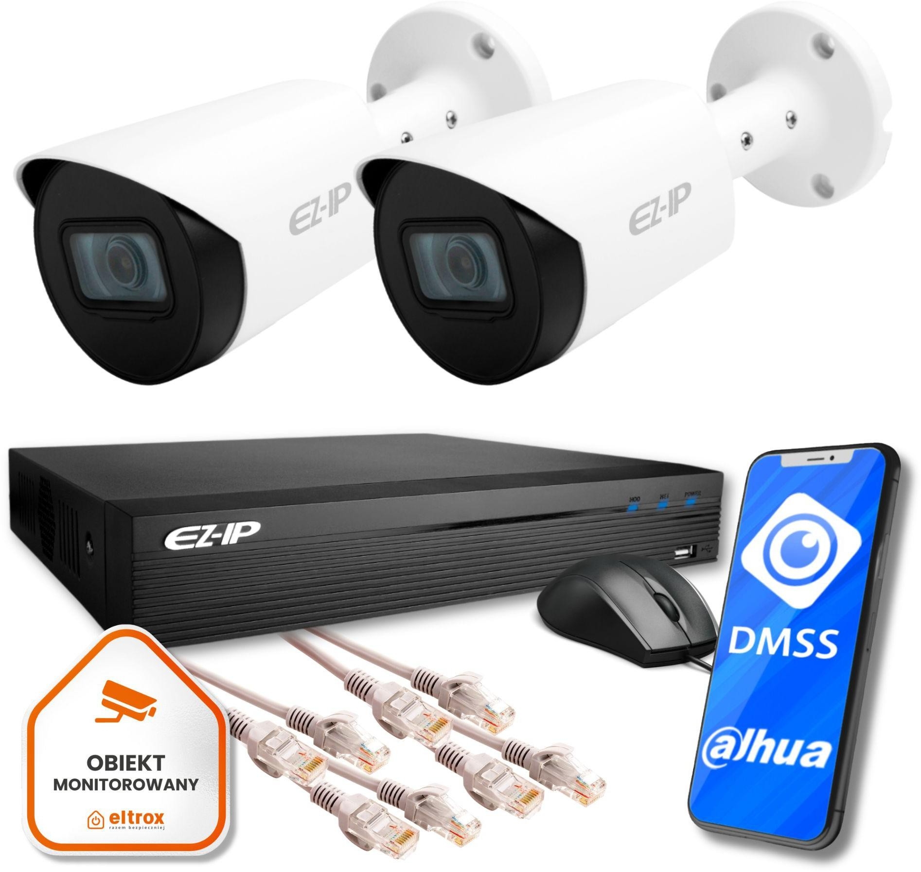 Image of Zestaw monitoringu IP EZ-IP by Dahua 2 kamer tubowych 2K EZI-B140-F2 z usługą montażu