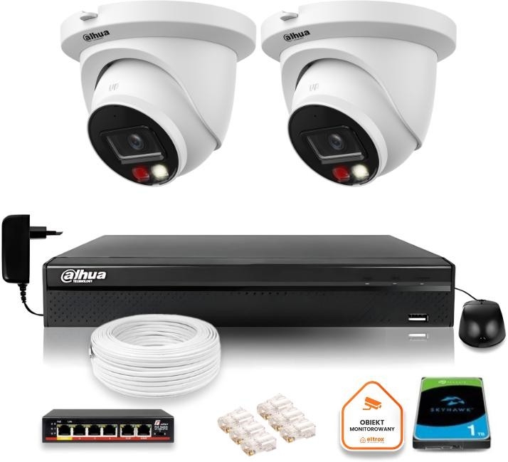 Image of Zestaw monitoringu IP Dahua 2MPx 2 Kamery z dualnym oświetleniem 30m