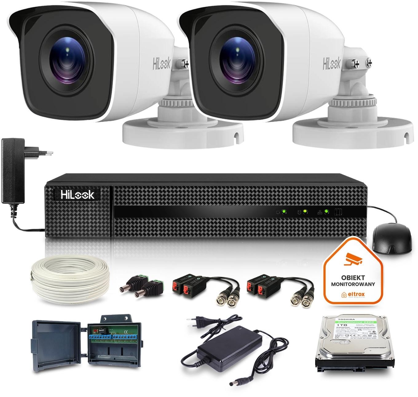 Image of Zestaw monitoringu Hilook by Hikvision 2 kamer 2MPx TVICAM-B2M z dyskiem 1TB